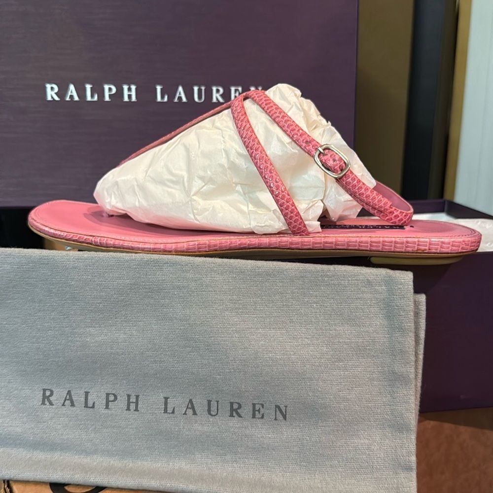 Ralph Lauren Purple Label Alissa Hot Pink Lizard Thong Sandals Size 10b